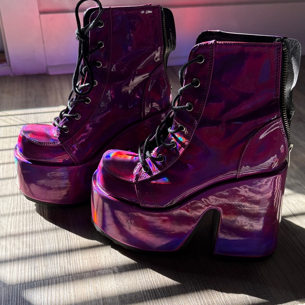 Demonia Shiny Purple Platform Boots